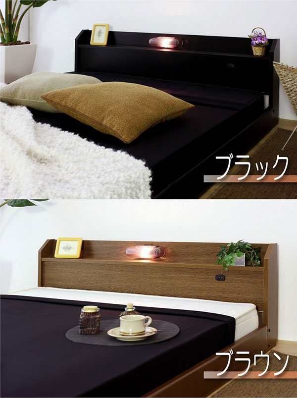 【日本製 棚付き 照明付き フロアベッド+圧縮 ポケットコイル マットレス ワイド 幅190cm】 連結 コンセント付き(代引不可)【送料無料】の通販は