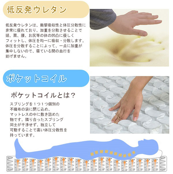 【日本製 棚付き 照明付き フロアベッド+低反発 ポケットコイル マットレス ワイド 幅190cm】 連結 コンセント付き(代引不可)【送料無料_13