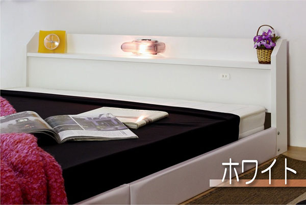 【日本製 棚付き 照明付き フロアベッド フレームのみ ワイド 幅200cm】 連結 コンセント付き 宮付き シンプル 北欧 宮棚(代引不可)【送 