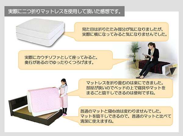 日本製 棚付き 照明付き フロアベッド+二つ折り ボンネルコイル