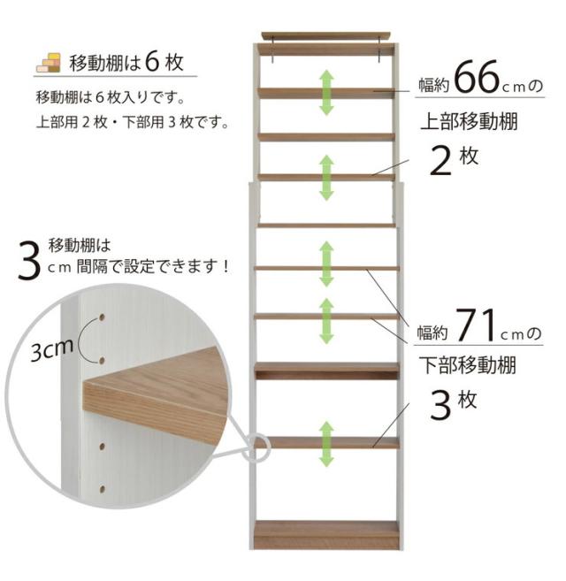 日本製 壁面収納 壁面家具 幅75cm CR-750 本棚 薄型 つっぱり式 耐震 木製 フレンチカントリー シンプル オープンラック 国産(代引不可)_5