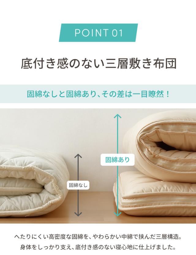 三層敷き布団 ダブル TEIJIN マイティトップ 体圧分散 洗える 抗菌消臭 防ダニ 低ホルム 三層構造 収納袋付き 極厚 プロファイルウレタン 来客用 布団【送料無料】_8