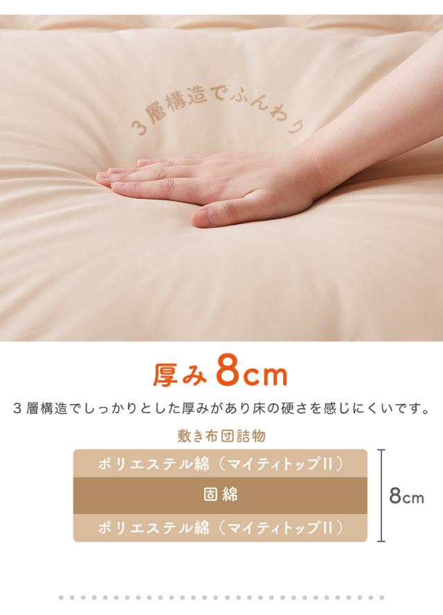 敷き布団 ファミリー 3人用 220×200 カバー付き カバー2枚付きテイジン製中綿使用 防ダニ 抗菌 防臭 大きい 大判 敷布団 ワイド敷布団 家族布団 しき布団 家族用 ごろ寝 お昼寝 テイジン【送料無料】_7