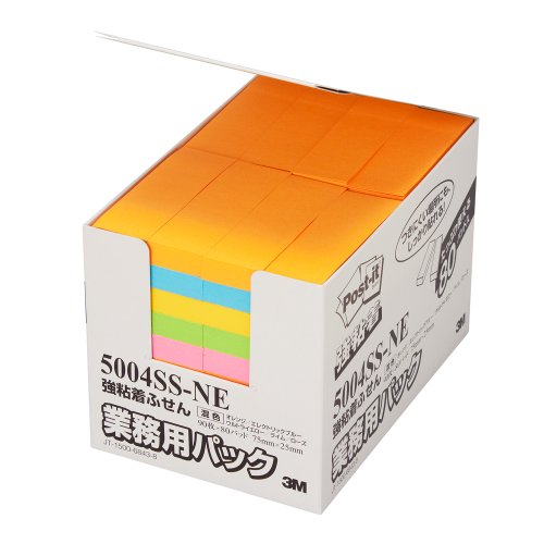 ポスト・イット 強粘着ふせん 75x25mm 90枚x80個 5色 業務用 5004SS-NE【送料無料】