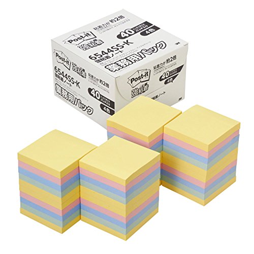 3M(スリーエム) ポストイット 強粘着ノート 業務用 75mm×75mm 4色 90枚×40パッド 6544SS-K (1箱)【送料無料】