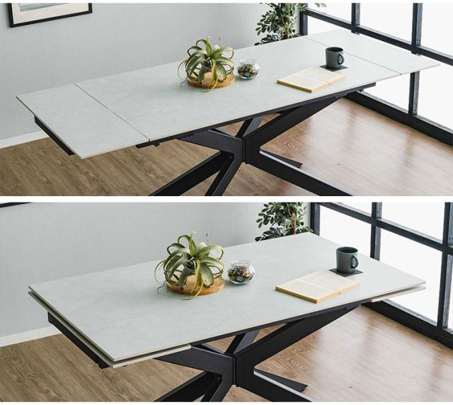 ダイニングセット ダイニングテーブル セラミック エクステンション 幅160~220 ×奥行90×高さ72cm 4人掛け ファブリック ダイニングチェア 4個入り レーザー 合成皮革 北欧 伸長式 リビング 伸縮_4