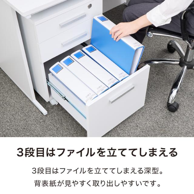 【※法人様限定販売】 デスク ワゴン 鍵 鍵付き デスク パソコン PC オフィス ホワイト 会社 机 事務机 白 SOHO 木製 鍵付きデスクワゴン3段(代引不可)【送料無料】_3