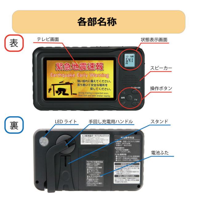 4.3インチ 液晶 ワンセグTV AM FMラジオ 非常用 3電源式 手回し 災害対策 テレビ 充電 電池 ポータブル アウトドア キャンプ 防災ラジオ【送料無料】_3