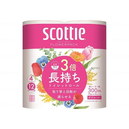 日本製紙クレシア スコッティ フラワーパック3倍長持ち4ロール(ダブル) ケース 75m 22738(代引不可)【送料無料】