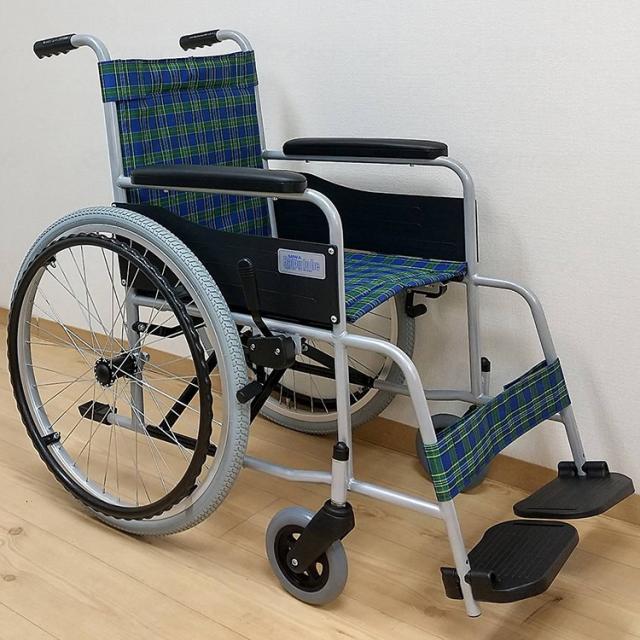 美和商事 自走式標準形車いす スタンダード(スチール)ノーパンク/チェックグリーン/-(代引不可)【送料無料】
