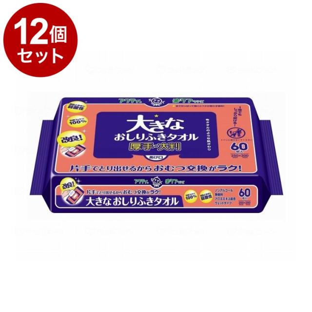 【単品12個セット】 日本製紙クレシア T大きなおしりふきタオル 60枚 袋 80615(代引不可)【送料無料】