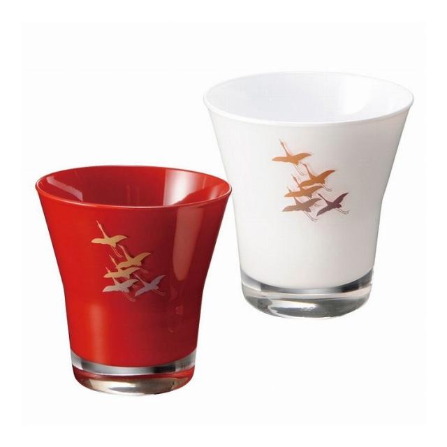 ぬりもんde Verre フリーグラス紅白ペア 蒔絵 千羽鶴 0770025(代引不可)【送料無料】