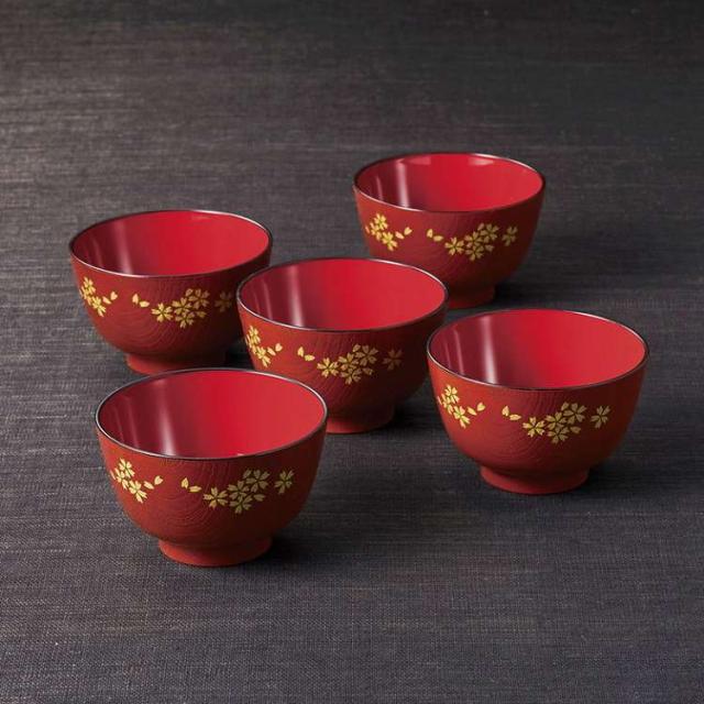 山中塗 京小花 レンジ汁椀5客 M13891(代引不可)【送料無料】