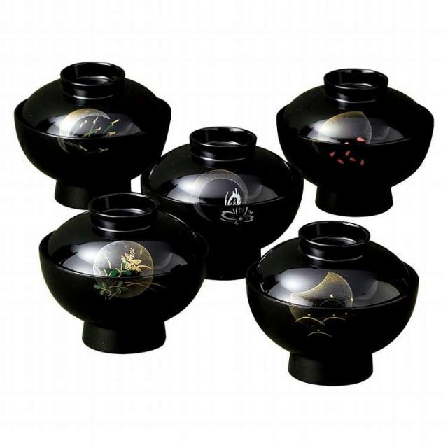 紀州塗 小夜 吸い物椀5客揃木箱入 305-5(代引不可)【送料無料】