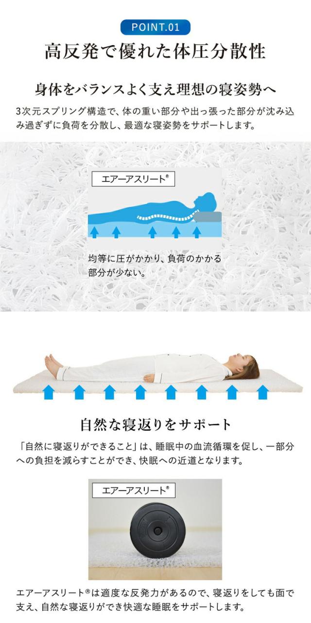 樹脂綿 全部洗える エアーアスリート 脱着式布団 日本製 シングル 100×200cm 3次元スプリング構造 敷布団 マットレス 高反発 耐久性 通気性 透水性 体圧分散 ヘたりにくい 洗える(代引不可)【_5