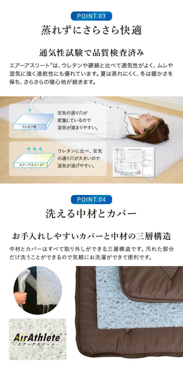 樹脂綿 全部洗える エアーアスリート 脱着式布団 日本製 シングル 100×200cm 3次元スプリング構造 敷布団 マットレス 高反発 耐久性 通気性 透水性 体圧分散 ヘたりにくい 洗える(代引不可)【_7