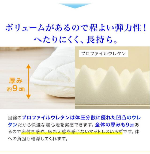 国産 敷布団 固綿 プロファイルウレタン厚さ7cm シングルロング ポリエステル100% 敷布団 体圧分散 三層構造 軽量 防ダニ 抗菌 防臭 東洋紡フィルハーモニィ日本製 敷き布団(代引不可)【送料無料】_7