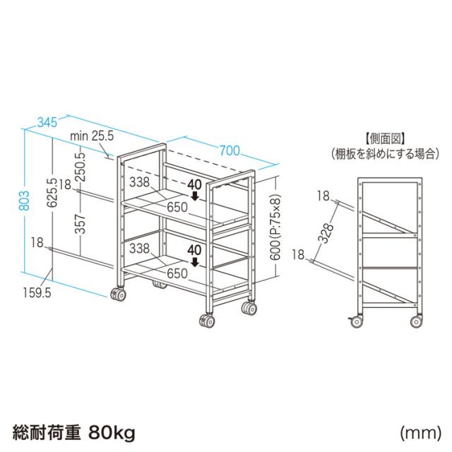 サンワサプライ 【メーカー直送】 高耐荷重ワゴン 2段 ホワイト 白 キャスター付き 組立式 WG-207(代引不可)【送料無料】_11