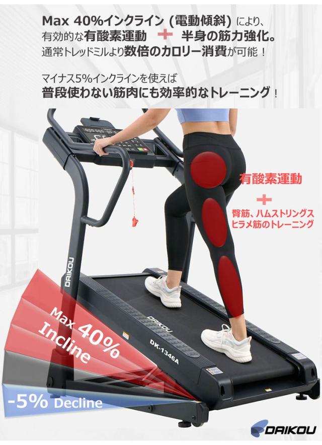 DAIKOU】準業務用 高傾斜トレッドミル DK-1346A 最大傾斜40%&マイナス5