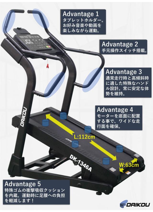 DAIKOU】準業務用 高傾斜トレッドミル DK-1346A 最大傾斜40%&マイナス5