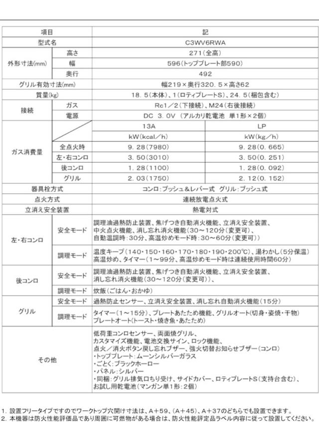 N3WV6RWAP2SIC LP Mikke ノーリツビルトインガスコンロ ノーリツ ビルトインガスコンロ NORITZ プロパンガス用・3口・両側強火タイプ・幅60cm ミッケ【送料無料】_15