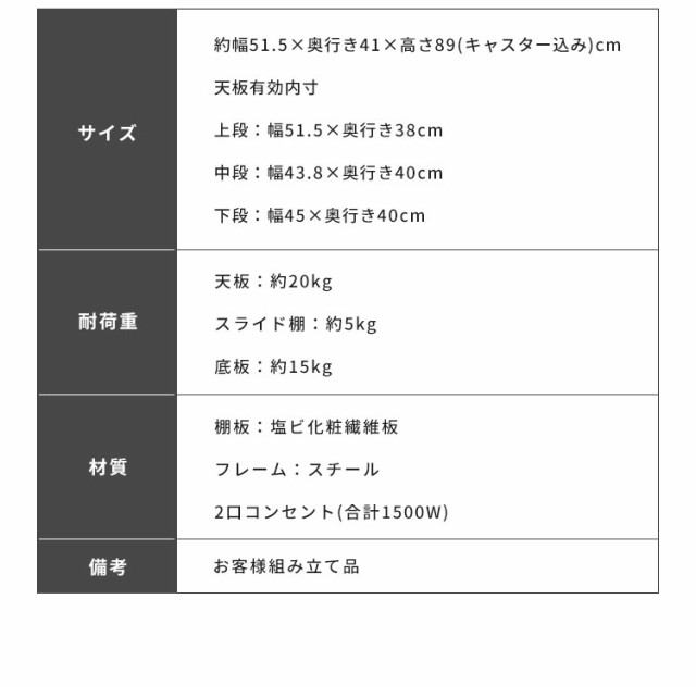 キャスター付きレンジ台 ロータイプ 3段 レンジワゴン レンジボード レンジラック キッチンラック ラック キッチン収納(代引不可)【送料  の通販はau PAY マーケット - リコメン堂