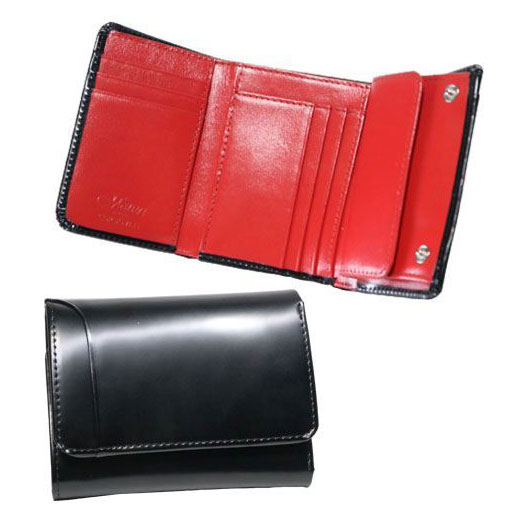 Maturi マトゥーリ エグゼクティブ コードバン 馬革 牛革 三つ折り財布 コンパクトウォレット MR-501 BK/RED ブラック レッド【送料無料】