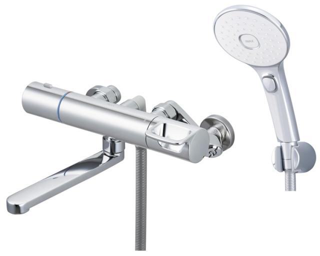 LIXIL リクシル サーモスタット付シャワーバス水栓 エコアクアスイッチシャワー 寒冷地用 壁付 浴室水栓 スイッチ ワンプッシュ サーモスタット付 メッキハンドル 節水 混合水栓 INAX RBF-914NFW【送料無料】_1