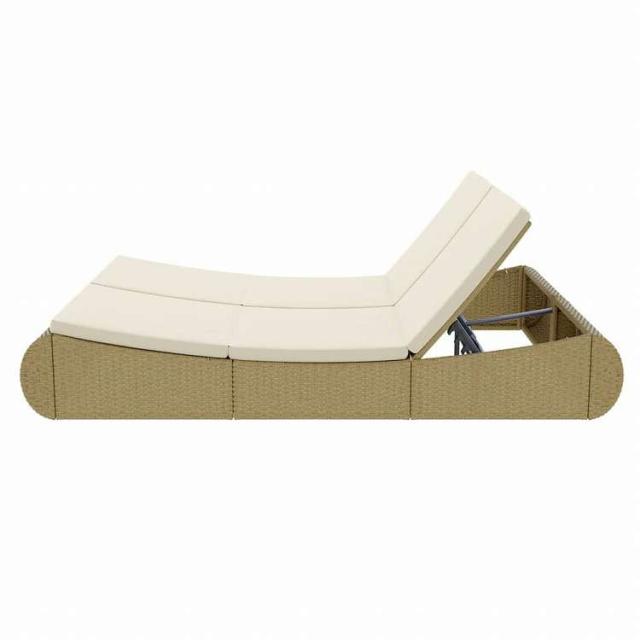 vidaXL 屋外ラウンジベッド ポリラタン製 ベージュ家具 アウトドア家具 屋外ベッド(代引不可)【送料無料】_9