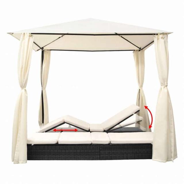 vidaXL ダブルサンラウンジャー カーテン付き ポリラタン製 ブラック家具 アウトドア家具 屋外ベッド(代引不可)【送料無料】_5