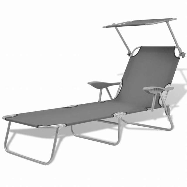vidaXL サンラウンジャー キャノピー付き スチール製 グレー家具 アウトドア家具 屋外椅子 サンラウンジャー(代引不可)【送料無料】