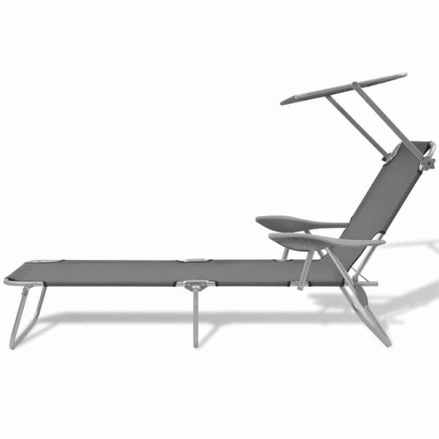 vidaXL サンラウンジャー キャノピー付き スチール製 グレー家具 アウトドア家具 屋外椅子 サンラウンジャー(代引不可)【送料無料】_1