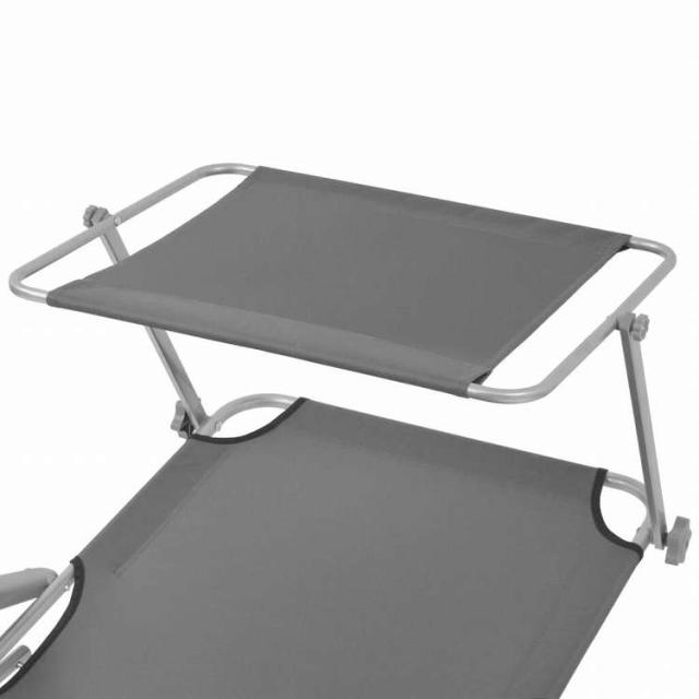vidaXL サンラウンジャー キャノピー付き スチール製 グレー家具 アウトドア家具 屋外椅子 サンラウンジャー(代引不可)【送料無料】_3