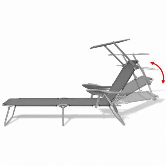 vidaXL サンラウンジャー キャノピー付き スチール製 グレー家具 アウトドア家具 屋外椅子 サンラウンジャー(代引不可)【送料無料】_5