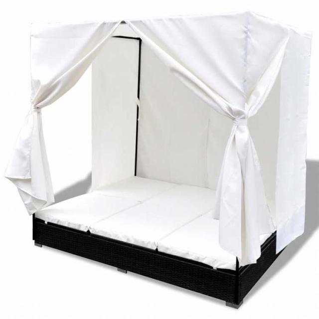 vidaXL 屋外ラウンジベッド カーテン付き ポリラタン製 ブラック家具 アウトドア家具 屋外ベッド(代引不可)【送料無料】_5