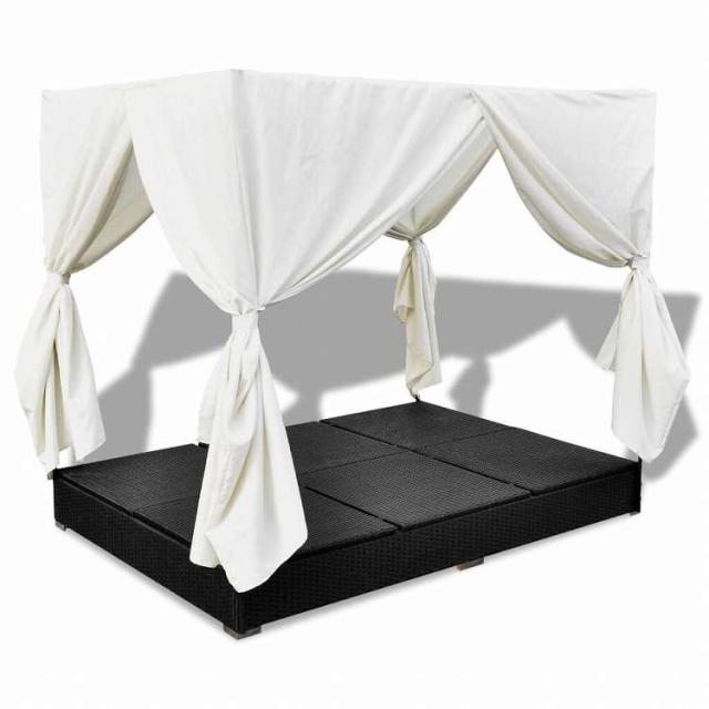 vidaXL 屋外ラウンジベッド カーテン付き ポリラタン製 ブラック家具 アウトドア家具 屋外ベッド(代引不可)【送料無料】_9
