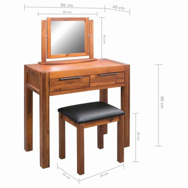 vidaXL 化粧台 スツール&鏡付き アカシア無垢材家具 キャビネット&収納 洗面・化粧台ユニット 寝室用化粧用テーブル(代引不可)【送料無料】_7