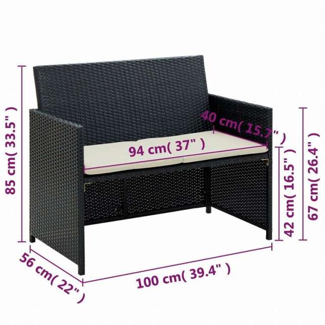 vidaXL 2人掛けガーデンソファ クッション付き ブラック ポリラタン製家具 アウトドア家具 屋外椅子 屋外ソファ(代引不可)【送料無料】_3