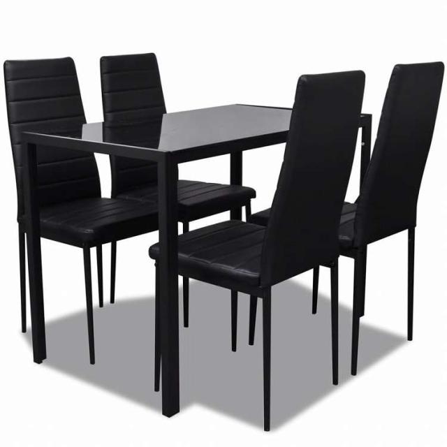 vidaXL ダイニングセット 5点セット 合成皮革 ブラック家具 家具セット キッチン・ダイニング 家具 Sets(代引不可)【送料無料】