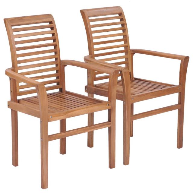 vidaXL スタッキングダイニングチェア 2脚 チーク無垢材家具 チェア キッチン・ダイニングルームチェア(代引不可)【送料無料】_1