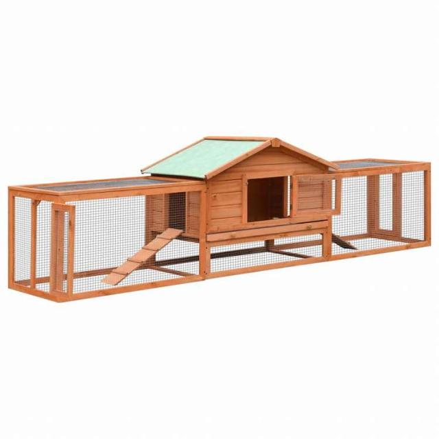 vidaXL うさぎ小屋 マツ&モミ無垢材 310x70x87 cm動物&ペット用品 ペット用品 小動物用品 小動物 飼育・ケージ(代引不可)【送料無料】