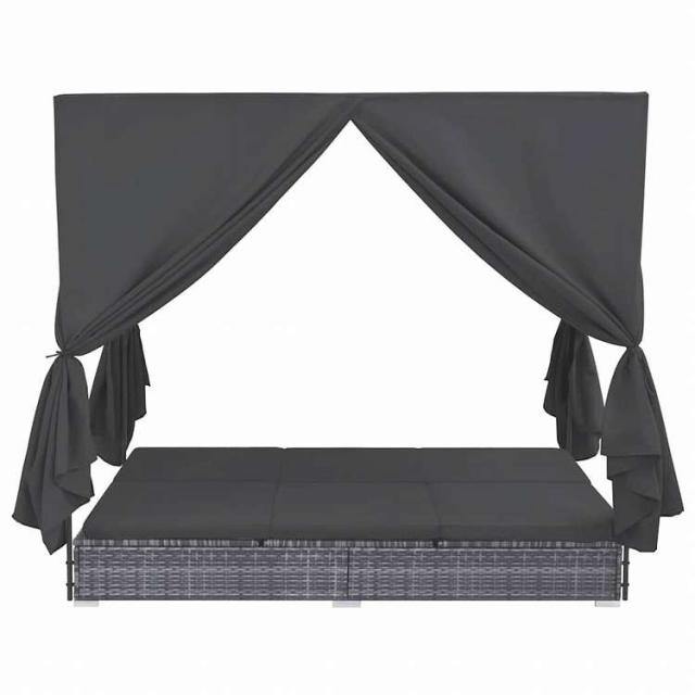 vidaXL 屋外ラウンジベッド カーテン付き ポリラタン製 グレー家具 アウトドア家具 屋外ベッド(代引不可)【送料無料】_2