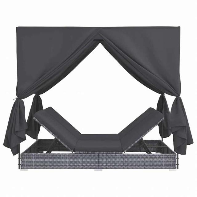 vidaXL 屋外ラウンジベッド カーテン付き ポリラタン製 グレー家具 アウトドア家具 屋外ベッド(代引不可)【送料無料】_3