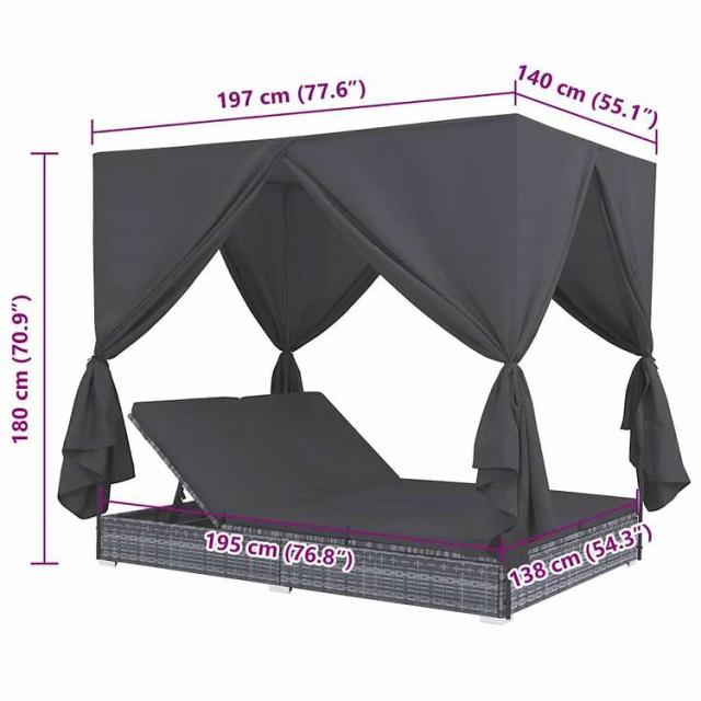 vidaXL 屋外ラウンジベッド カーテン付き ポリラタン製 グレー家具 アウトドア家具 屋外ベッド(代引不可)【送料無料】_7