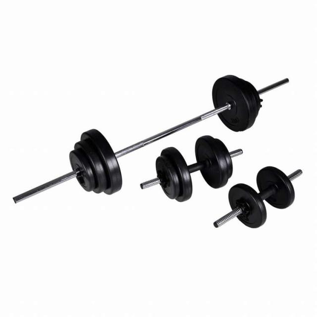 vidaXL バーベル + 2 ダンベルセット 30.5kgスポーツグッズ エクササイズ&amp;フィットネス ウエイトリフティング フリーウェイト(代引不可)【送料無料】