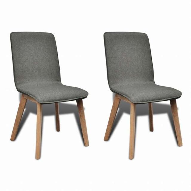 vidaXL ダイニングチェア 2点 ライトグレー 布&amp;オーク無垢材家具 チェア キッチン・ダイニングルームチェア(代引不可)【送料無料】