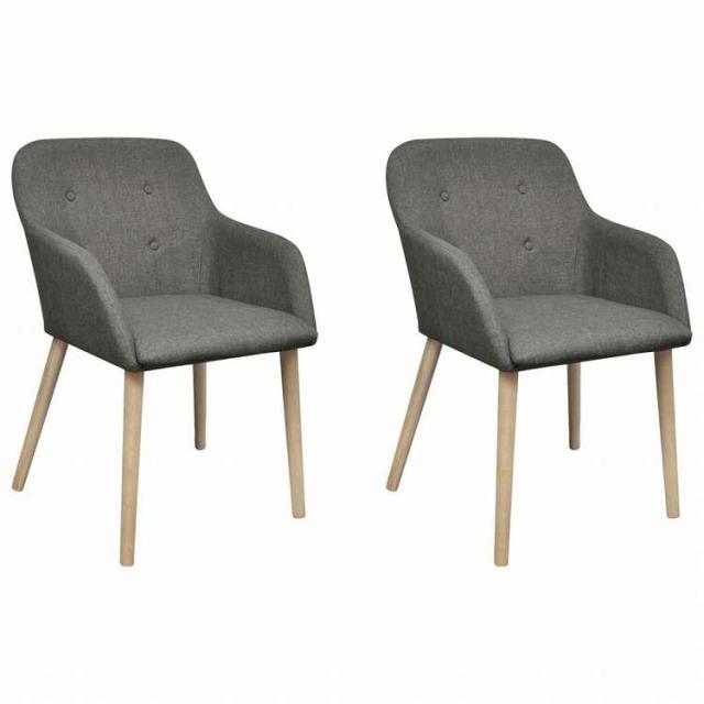 vidaXL ダイニングチェア 2点 ライトグレー 布&amp;オーク無垢材家具 チェア キッチン・ダイニングルームチェア(代引不可)【送料無料】
