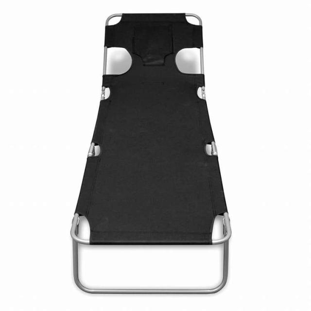 vidaXL 折りたたみ式サンラウンジャー ヘッドクッション付き 粉体塗装スチール製 ブラック家具 アウトドア家具 屋外椅子 サンラウンジャー(代引不可)【送料無料】_1