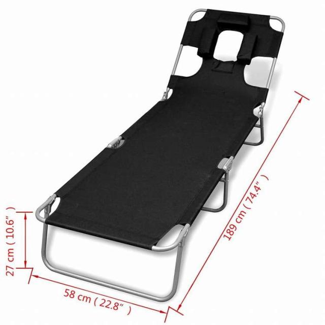 vidaXL 折りたたみ式サンラウンジャー ヘッドクッション付き 粉体塗装スチール製 ブラック家具 アウトドア家具 屋外椅子 サンラウンジャー(代引不可)【送料無料】_6
