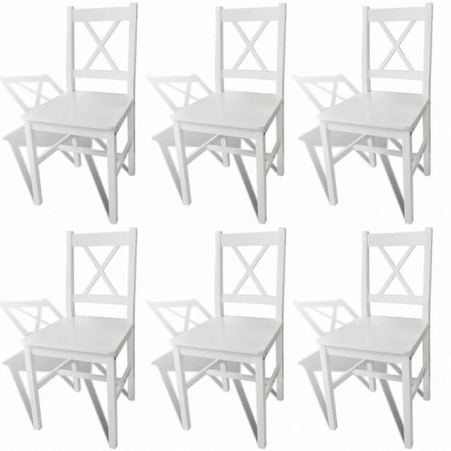 vidaXL ダイニングチェア 6点 マツ材 ホワイト家具 チェア キッチン・ダイニングルームチェア(代引不可)【送料無料】